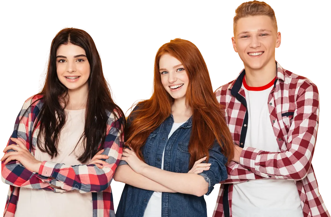 beautiful-girl-with-braces-smiling group-happy-school-friends-standing-together